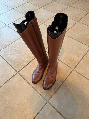 Italian Brown Leather Knee-High Riding Boots